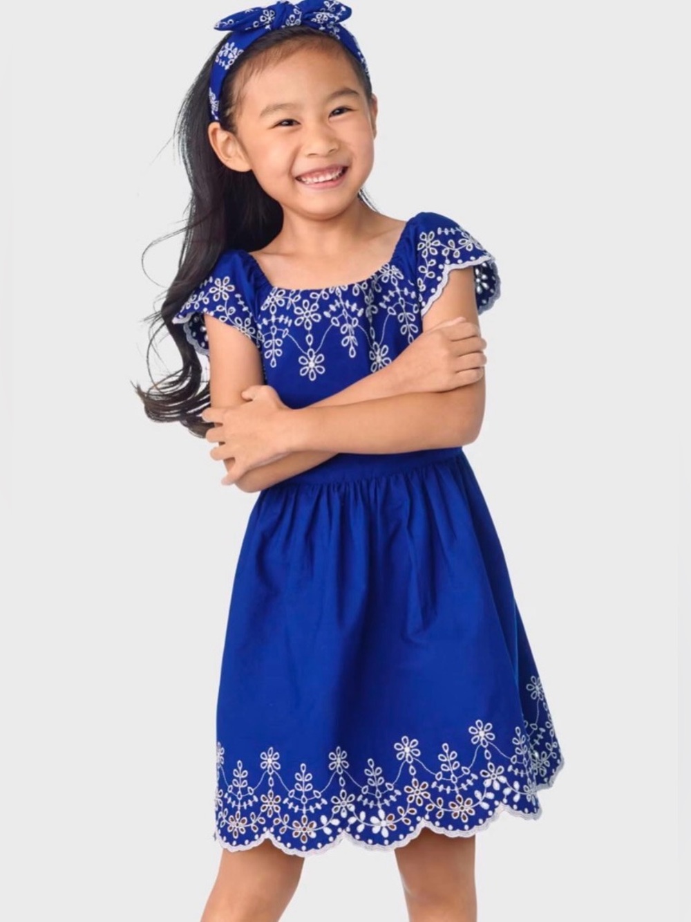 Gymboree Blue Eyelet Fit And Flare Cotton Embroidered Dress